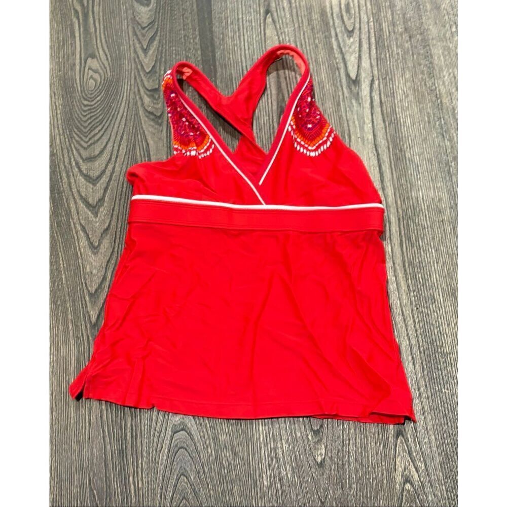 Athleta Womens Tankini Swim Top Racerback Shelf Bra V-Neck Pullover Red Size M